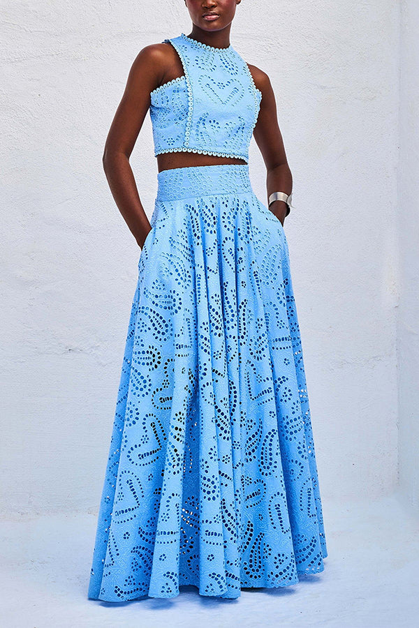 Ensemble Larissa™ Haut Brodé & Jupe Maxi Taille Haute | Élégant Ensemble Deux Pièces