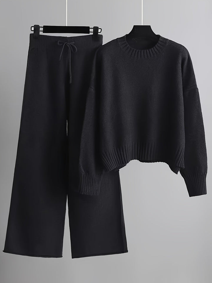 Ensemble de Loungewear Tricoté Douillet Emily™ | Pull Détendu et Pantalon à Jambes Amples