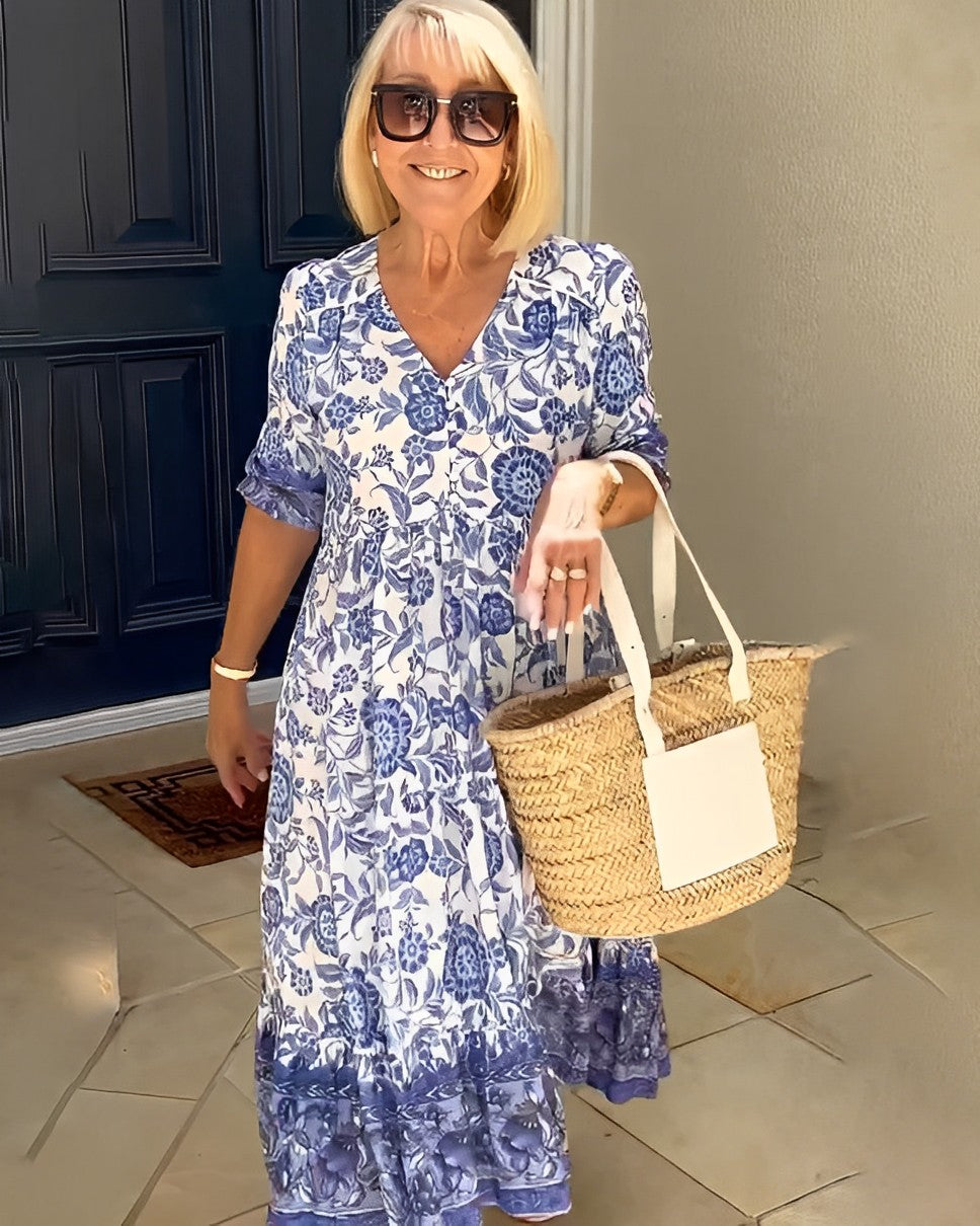 Keisha™ | Robe florale élégante à col en V et allure gracieuse