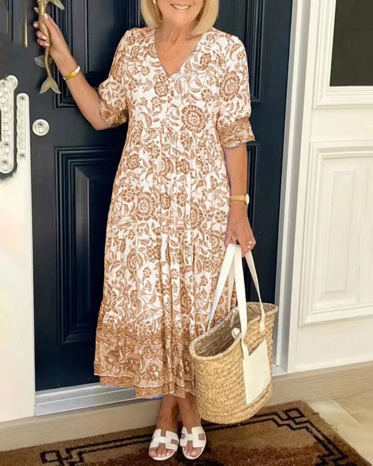 Keisha™ | Robe florale élégante à col en V et allure gracieuse
