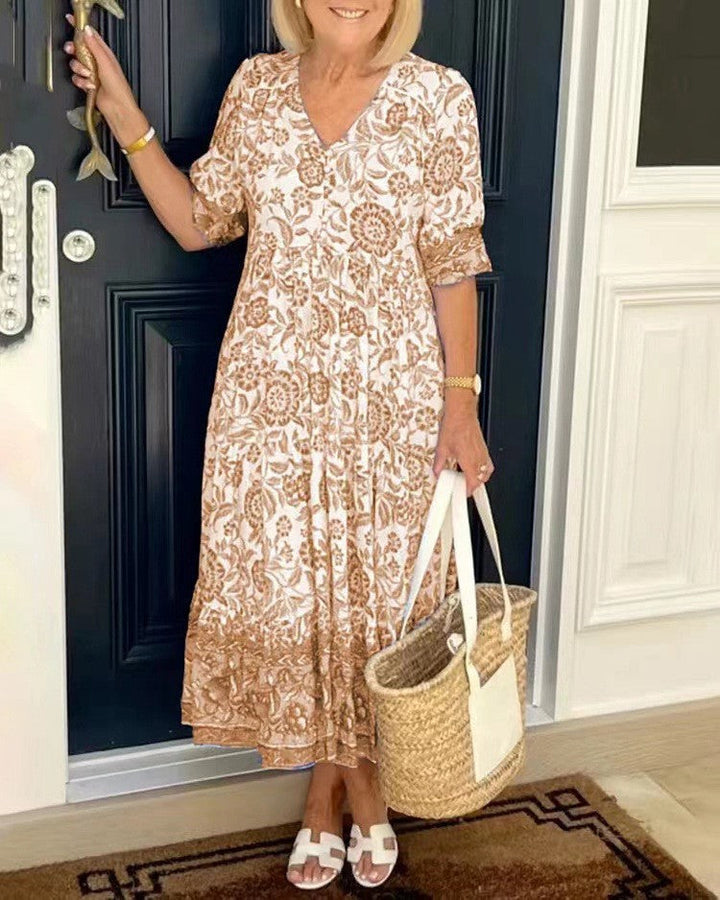 Keisha™ | Robe florale élégante à col en V et allure gracieuse