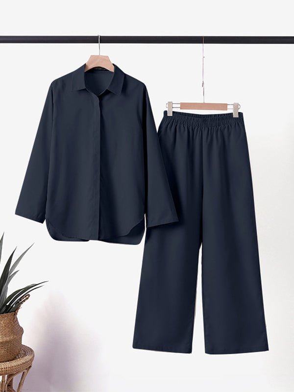 Denice™ Ensemble Élégant Décontracté en Deux Pièces | Haut Boutonné Détendu et Pantalon à Jambes Larges