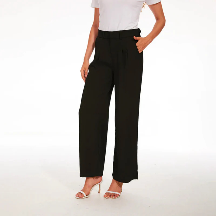 Pantalon large taille haute | Devant plissé | Pantalon de bureau ajusté