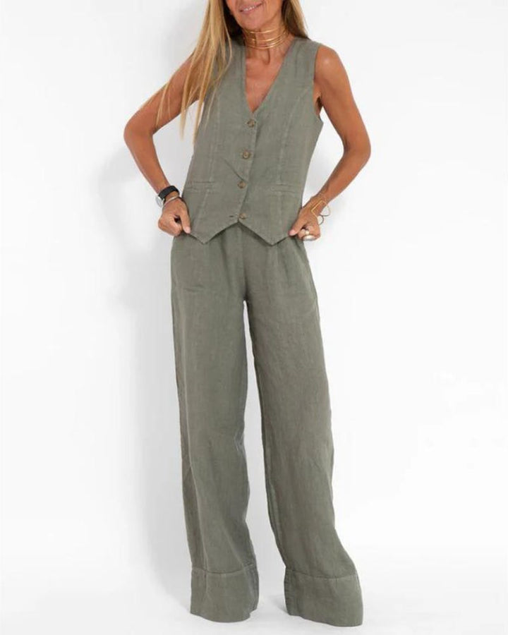 MELIA - Ensemble Décontracté Chic sans Manches et Pantalon Large