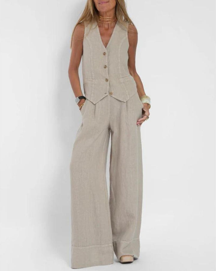 MELIA - Ensemble Décontracté Chic sans Manches et Pantalon Large