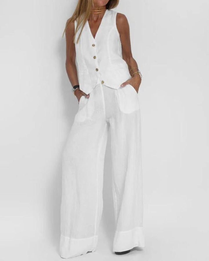 MELIA - Ensemble Décontracté Chic sans Manches et Pantalon Large