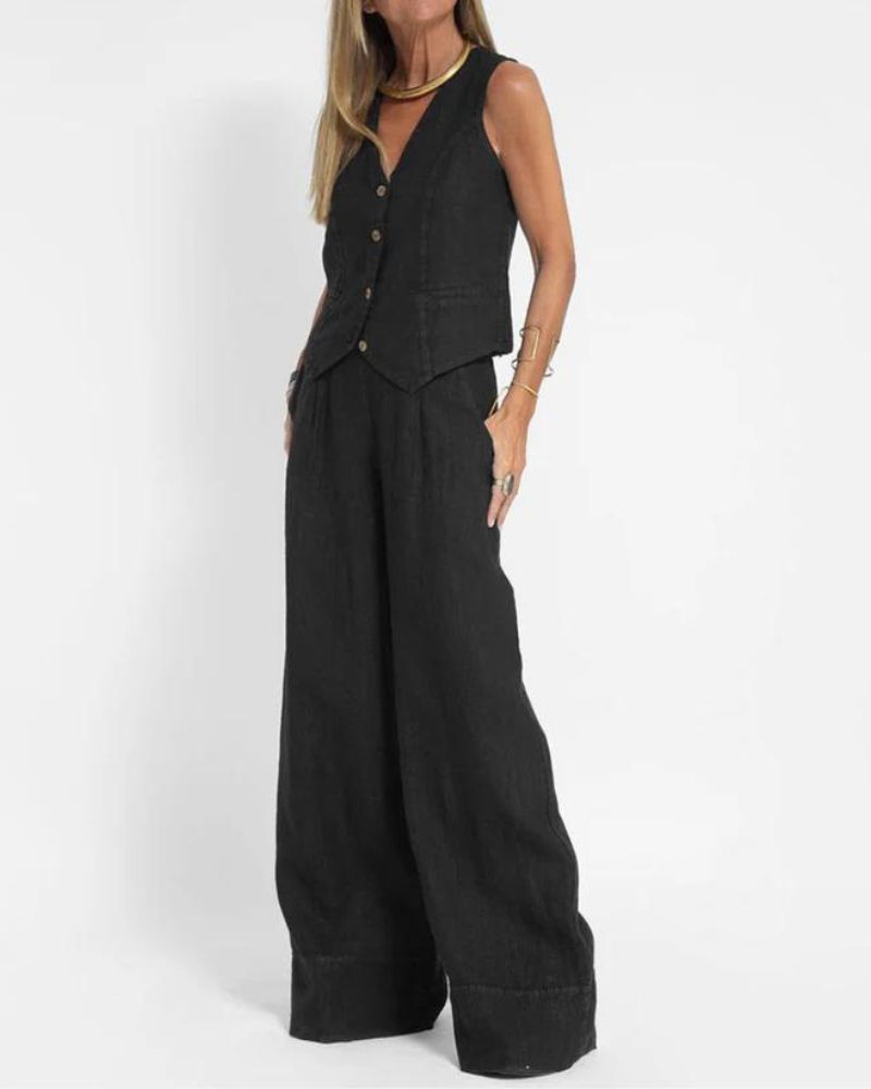 MELIA - Ensemble Décontracté Chic sans Manches et Pantalon Large