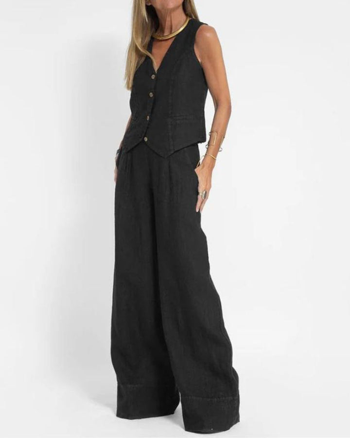 MELIA - Ensemble Décontracté Chic sans Manches et Pantalon Large