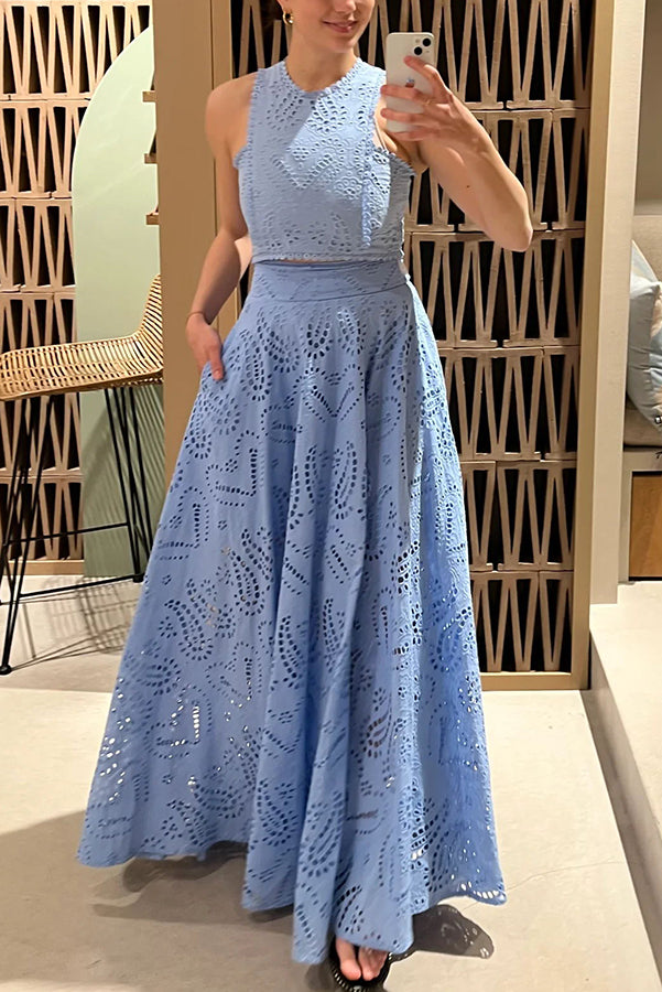 Ensemble Larissa™ Haut Brodé & Jupe Maxi Taille Haute | Élégant Ensemble Deux Pièces