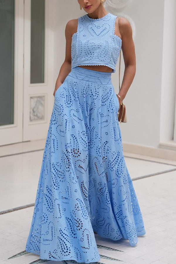 Ensemble Larissa™ Haut Brodé & Jupe Maxi Taille Haute | Élégant Ensemble Deux Pièces