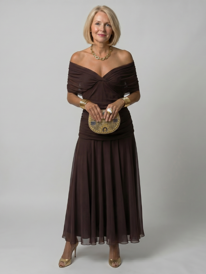 Calen | Flowing Off Shoulder Midi Dress