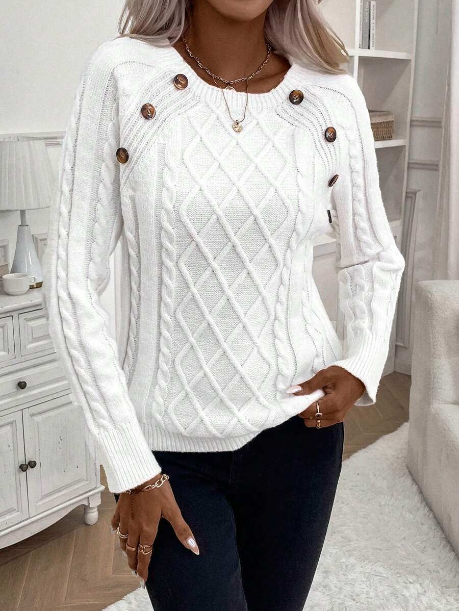 Amandine™ | Pull Torsadé Élégant à Boutons