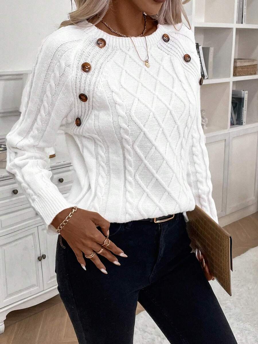 Amandine™ | Pull Torsadé Élégant à Boutons