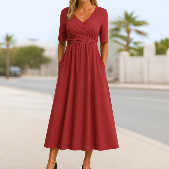 Monique | Robe Croisée à Manches Courtes
