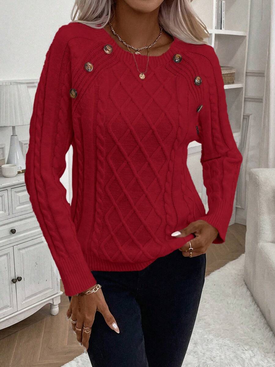 Amandine™ | Pull Torsadé Élégant à Boutons