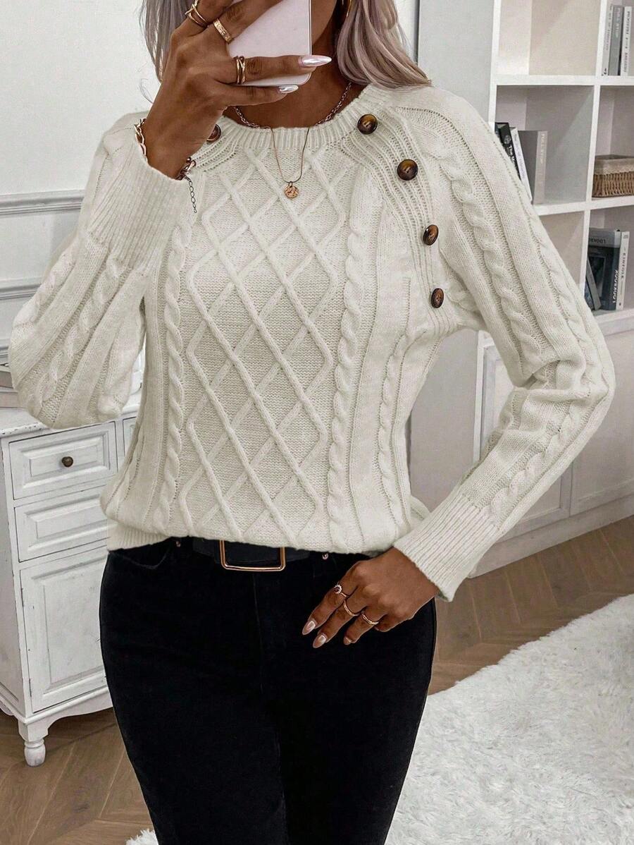 Amandine™ | Pull Torsadé Élégant à Boutons