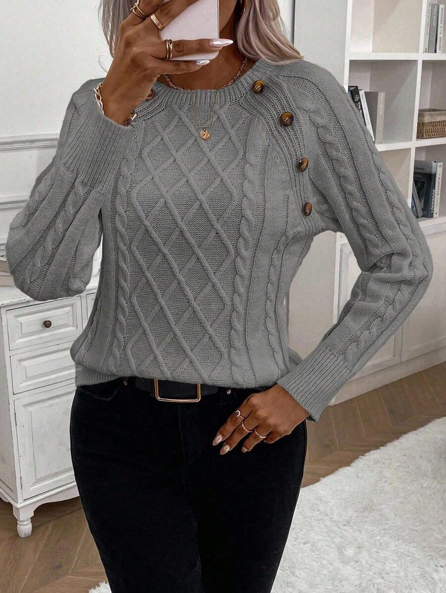 Amandine™ | Pull Torsadé Élégant à Boutons