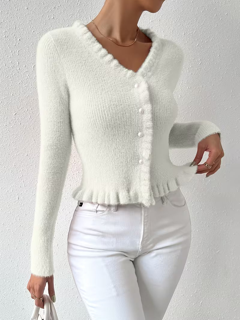 CLARISSE™ | Pull Élégant à Col V Boutonné