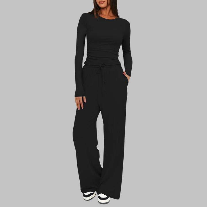 JANNY™ | Ensemble Décontracté Haut Manches Longues & Pantalon Large