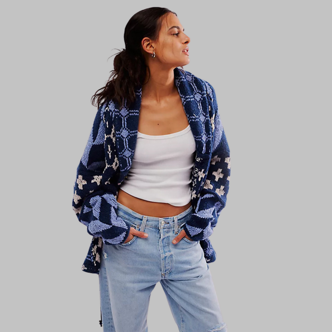 PORTIA™ – Cardigan Oversize Vintage à Boutons avec Col et Manches Longues