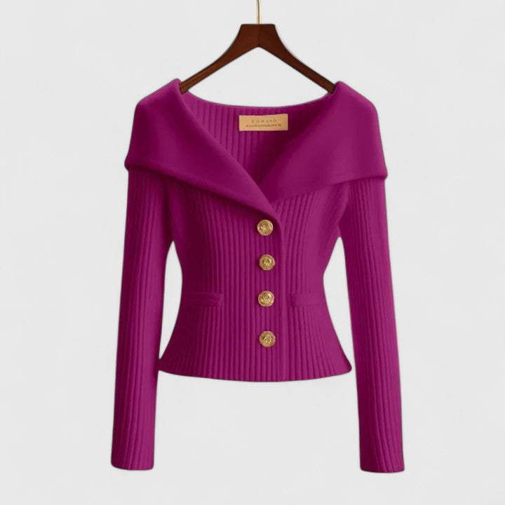 KARIS™ – Veste en Maille Boutonnée Épaules Dénudées