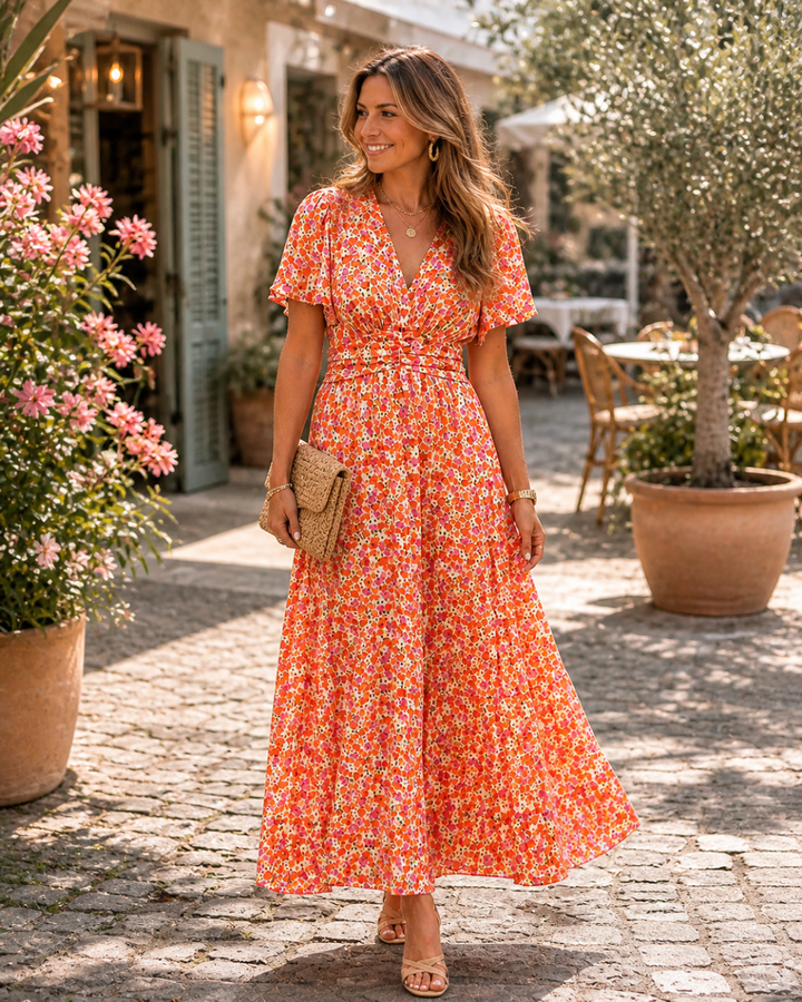 Sarah | Floral Midi Dress with Flattering Waist