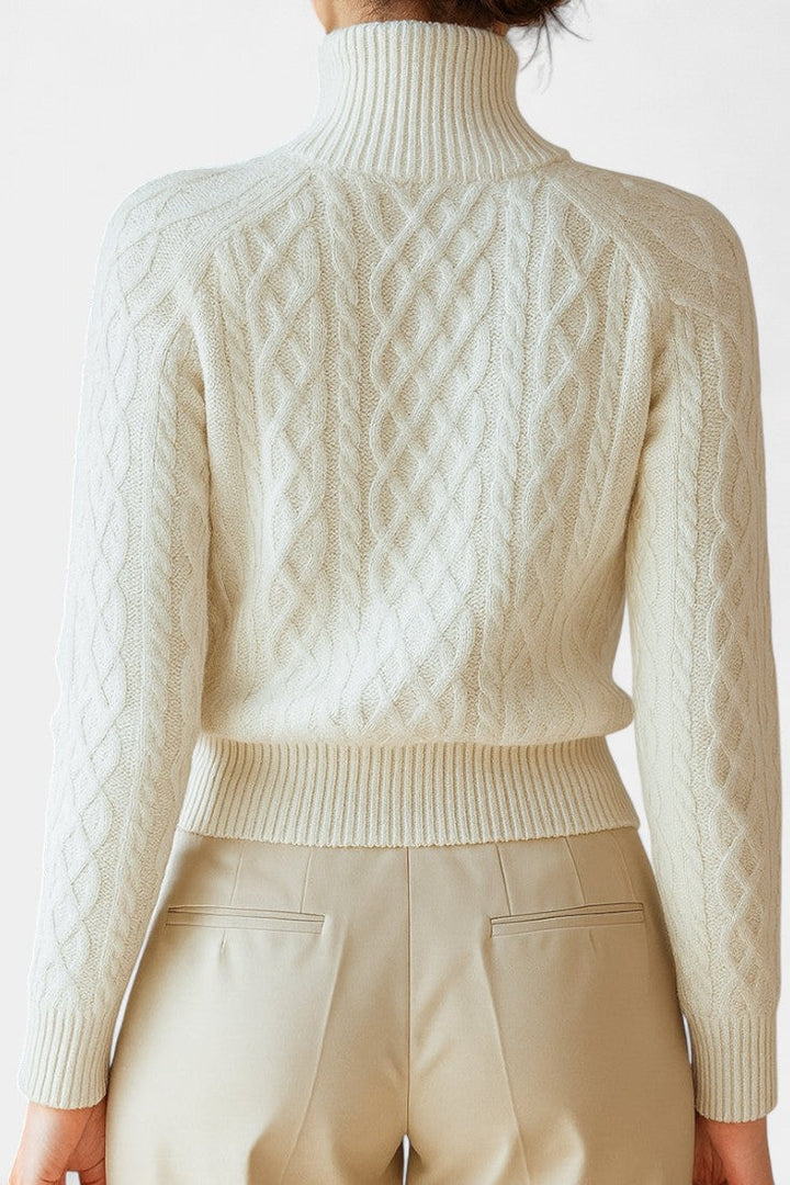 LILIOSA™ | Cardigan Zippé en Maille Torsadée à Col Montant