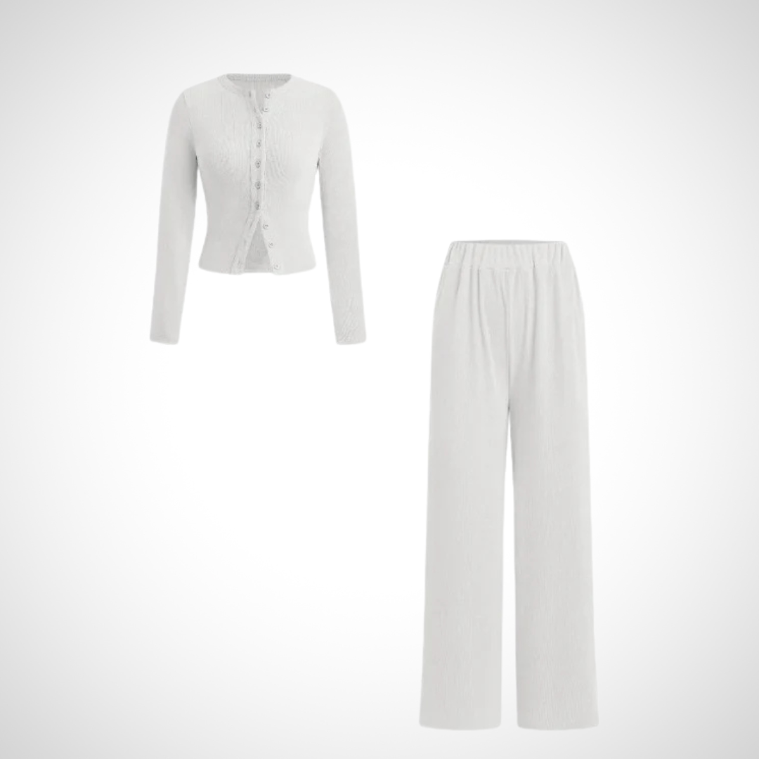 COLY™ – Ensemble Confort Boutonné Haut Manches Longues & Pantalon