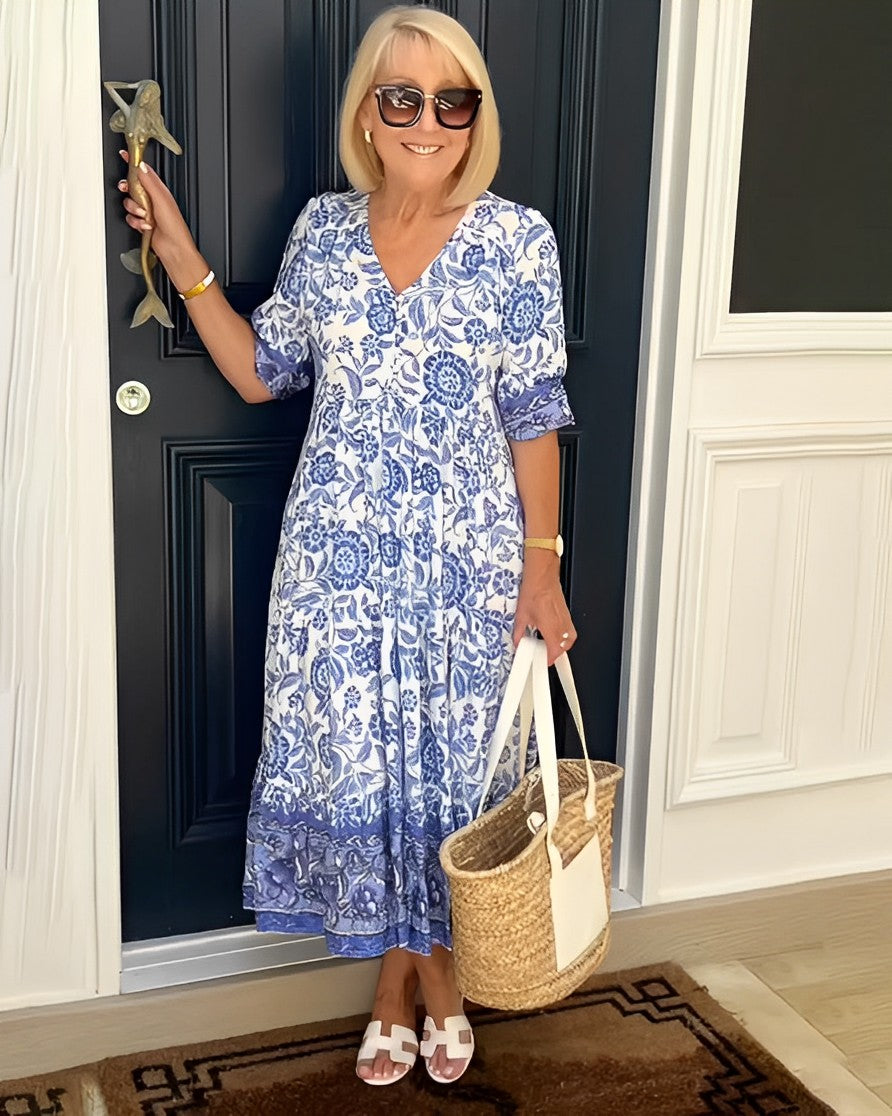 Keisha™ | Robe florale élégante à col en V et allure gracieuse