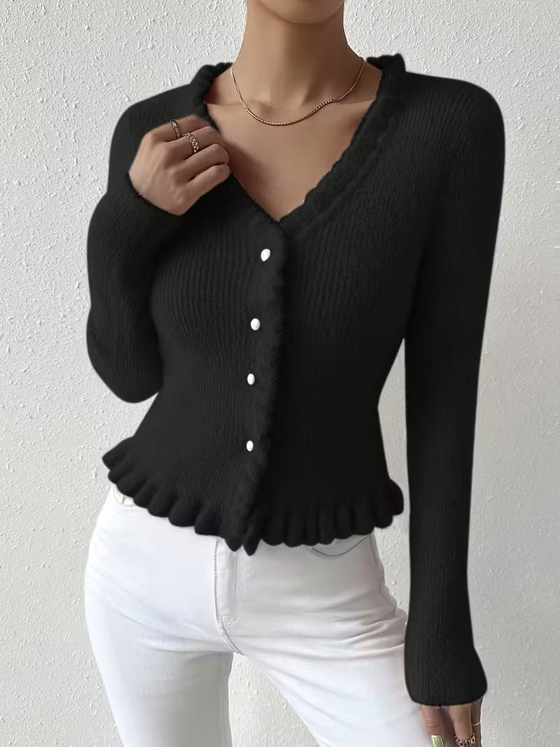 CLARISSE™ | Pull Élégant à Col V Boutonné