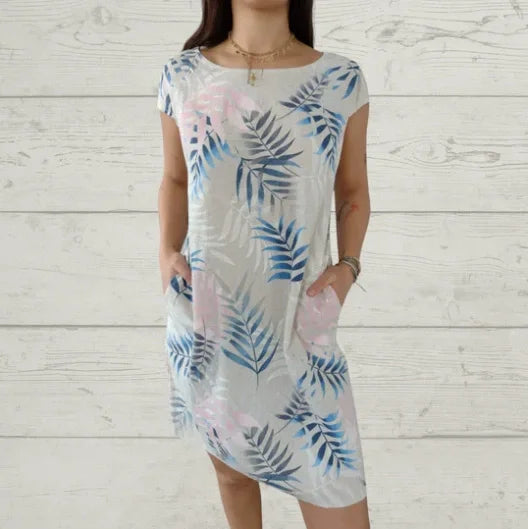 Léonelle™ | Robe d’été imprimée en coton et lin avec poches