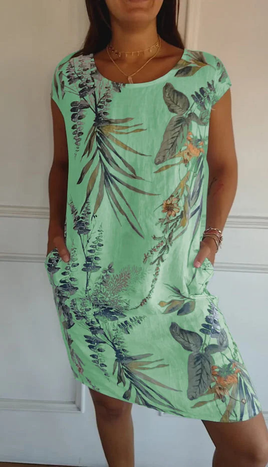 Léonelle™ | Robe d’été imprimée en coton et lin avec poches