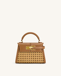 Elise Woven Top Handle Bag - Brown