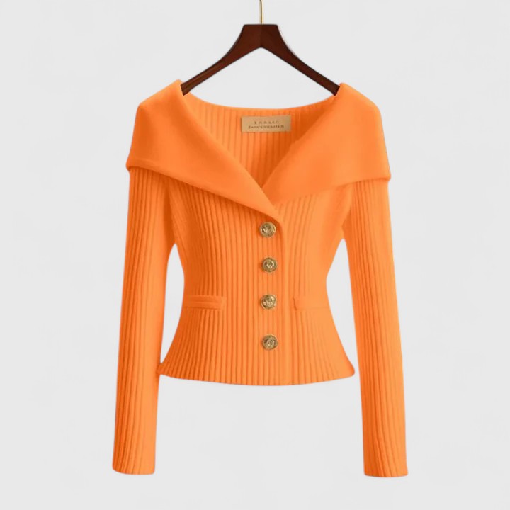 KARIS™ – Veste en Maille Boutonnée Épaules Dénudées