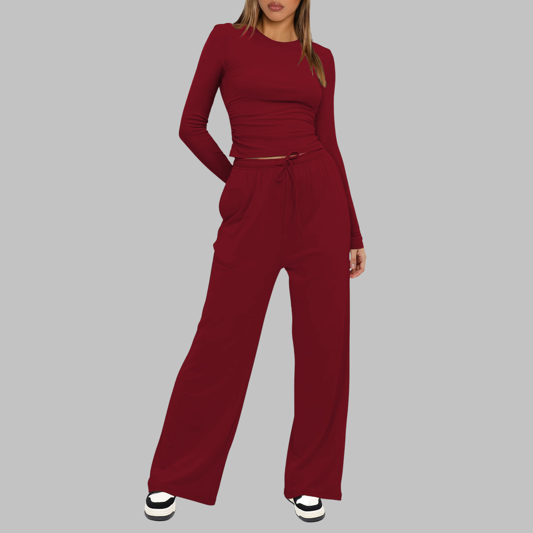 JANNY™ | Ensemble Décontracté Haut Manches Longues & Pantalon Large