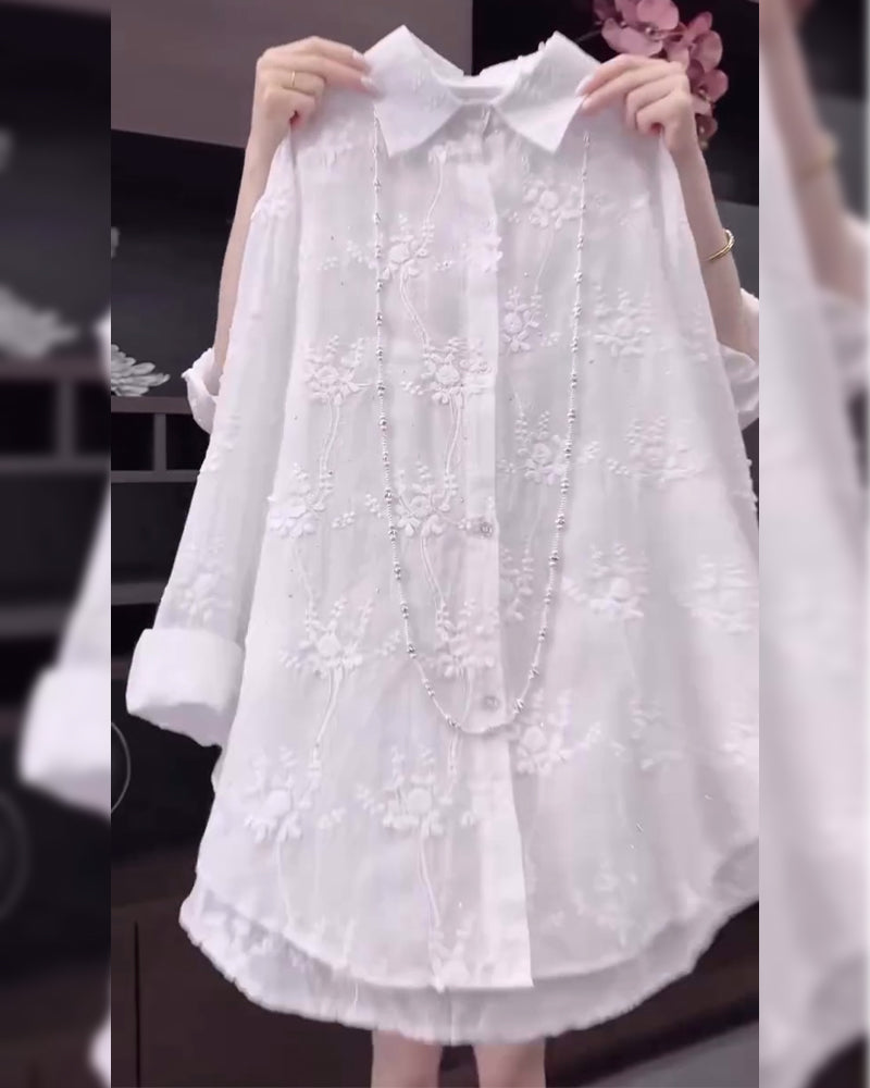 Madeleina™ – Chemise brodée élégante à épaules tombantes