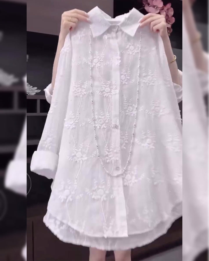 Madeleina™ – Chemise brodée élégante à épaules tombantes