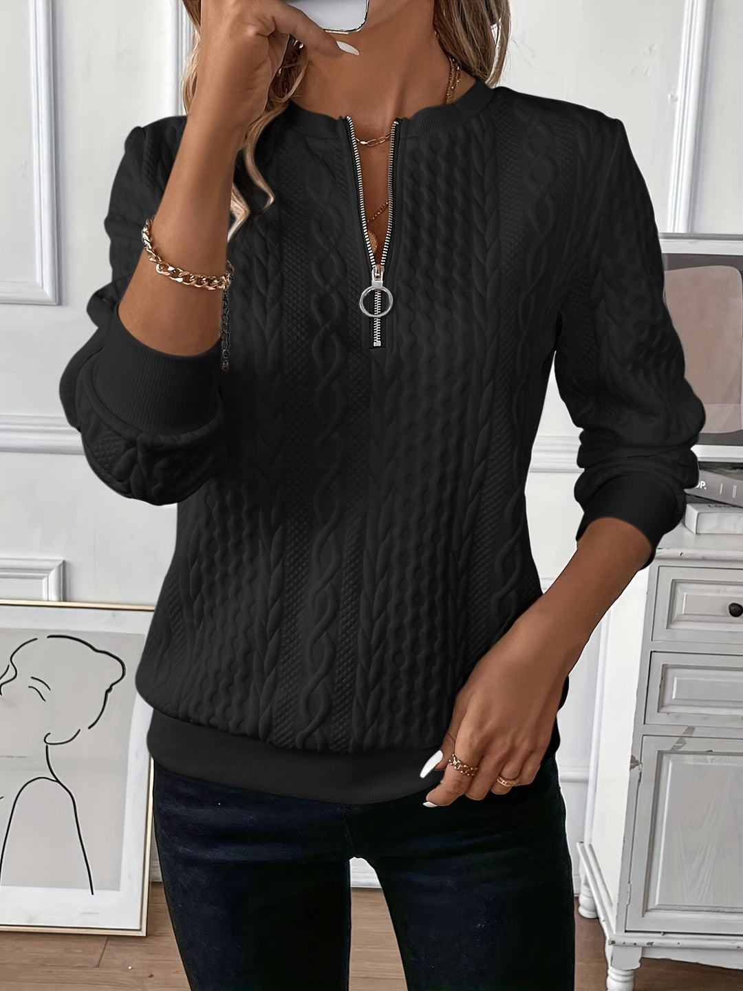 AMÉLIE | Cardigan Zippé en Maille Câble – Femme