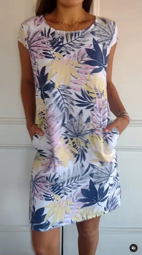 Léonelle™ | Robe d’été imprimée en coton et lin avec poches