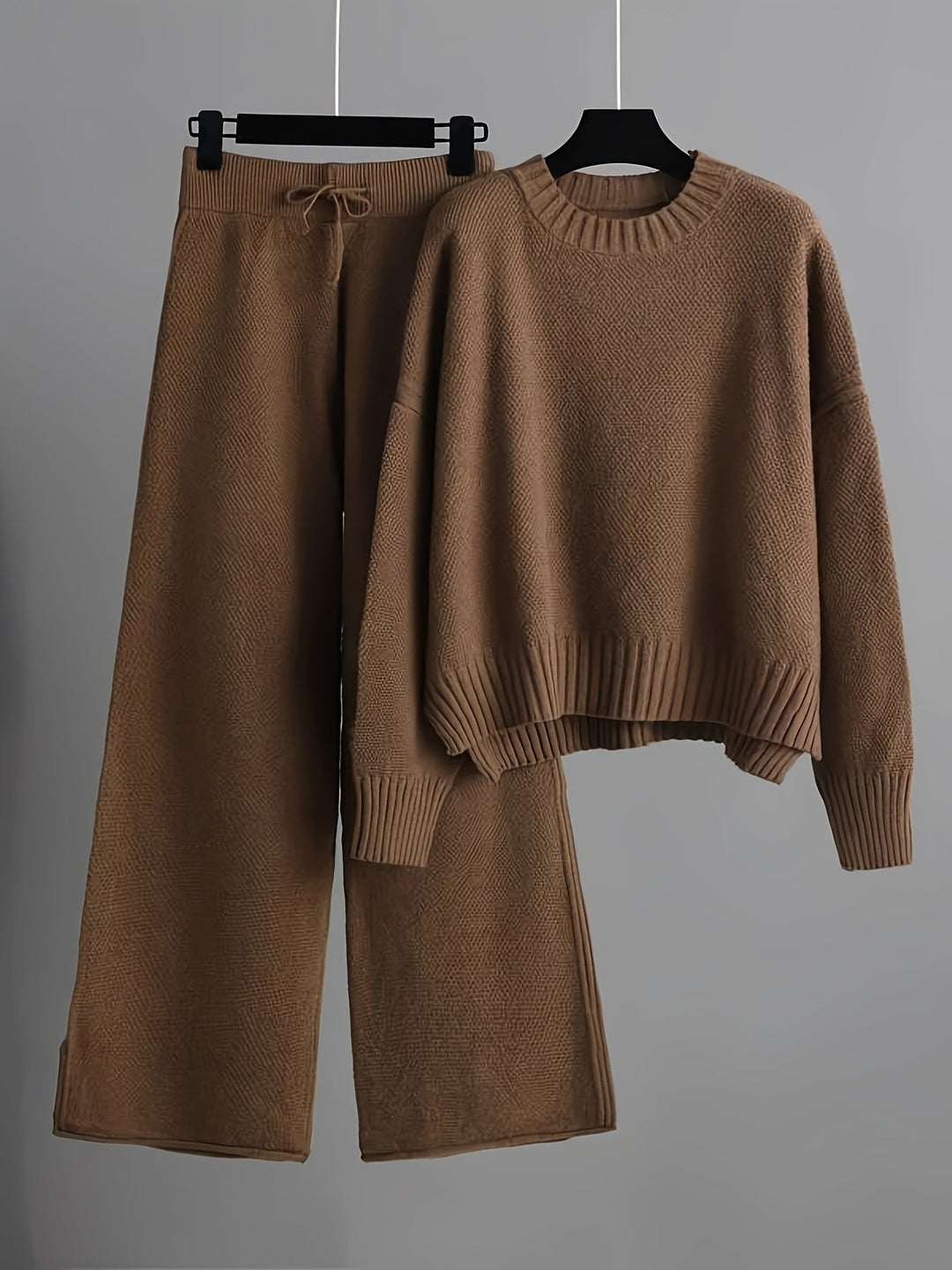 Ensemble de Loungewear Tricoté Douillet Emily™ | Pull Détendu et Pantalon à Jambes Amples