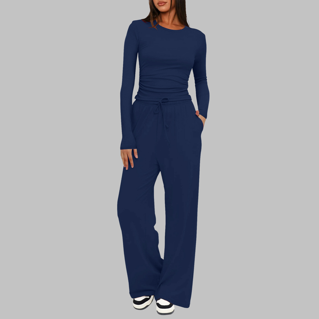 JANNY™ | Ensemble Décontracté Haut Manches Longues & Pantalon Large