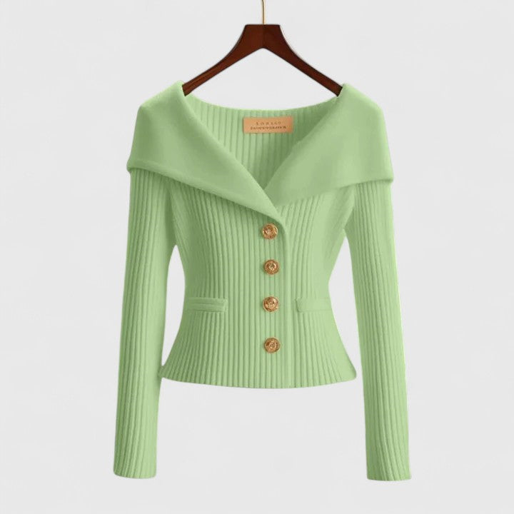 KARIS™ – Veste en Maille Boutonnée Épaules Dénudées