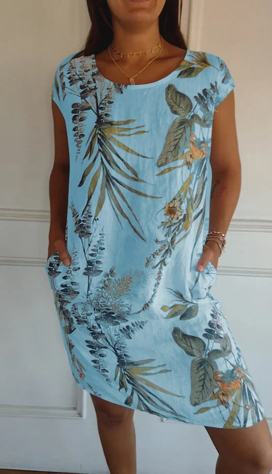 Léonelle™ | Robe d’été imprimée en coton et lin avec poches