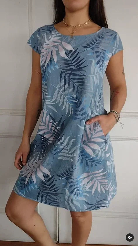 Léonelle™ | Robe d’été imprimée en coton et lin avec poches