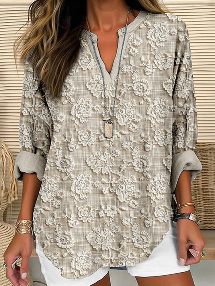 Liora | Blouse brodée fleurie – Col V élégant