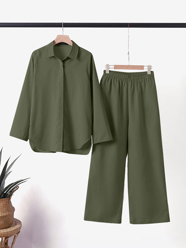 Denice™ Ensemble Élégant Décontracté en Deux Pièces | Haut Boutonné Détendu et Pantalon à Jambes Larges