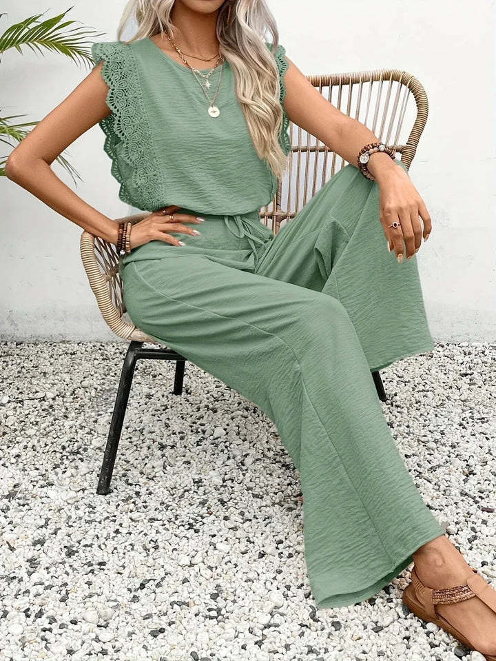 Zella™ Ensemble Élégant en Deux Pièces | Haut avec Dentelle et Pantalons à Jambes Amples