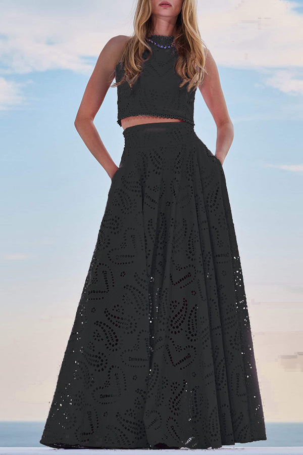 Ensemble Larissa™ Haut Brodé & Jupe Maxi Taille Haute | Élégant Ensemble Deux Pièces