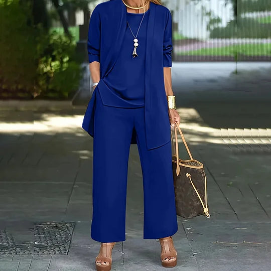 Ensemble Décontracté Élégant Laney™ en Trois Pièces | Haut Coordonné, Cardigan & Pantalon Large