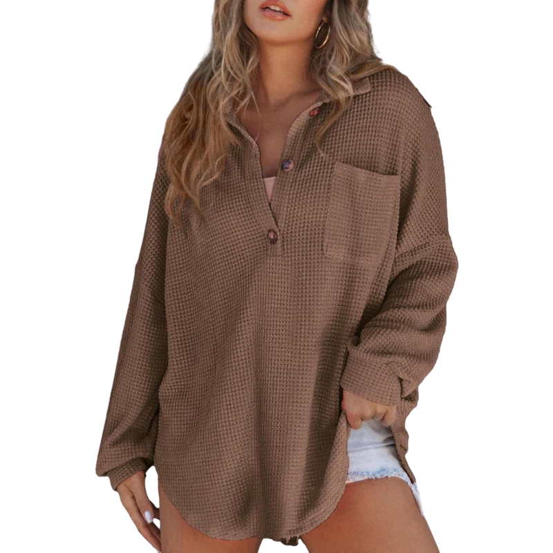 KATHRYN™ – Blouse tunique légère à boutons et décolleté en V décontractée